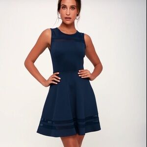 Lulus Navy Homecoming Dress sleeveless Fit and Flare